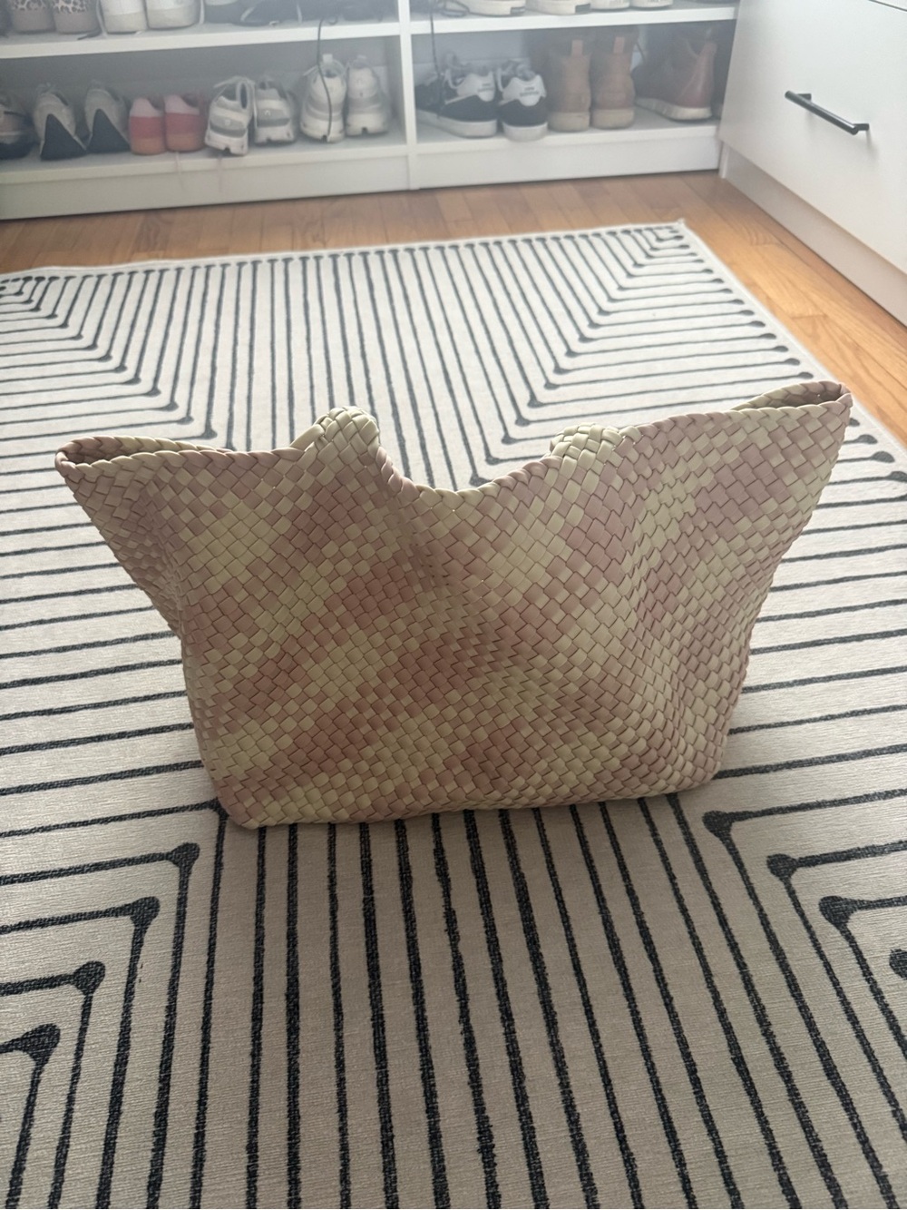 Naghedi Large St. Barthes Tote- Pink & Cream Checked - Picture 4 of 5
